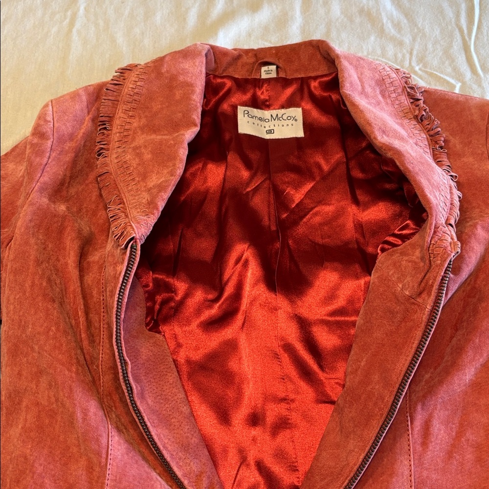 Pamela McCoy Fringed 100% leather Pink Blazer , S , $22 - Picture 4 of 6